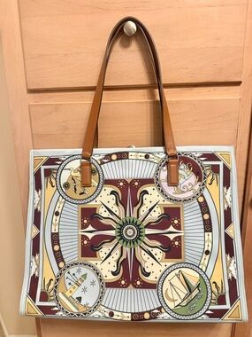 Tory Burch Nylon Printed Ella Tote Burgundy Sundial One Size New With Tags
